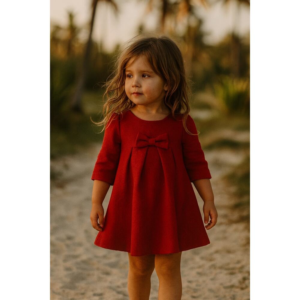 Janie & Jack Red Quilted Knit Long Sleeve Dress 3 to 6 months